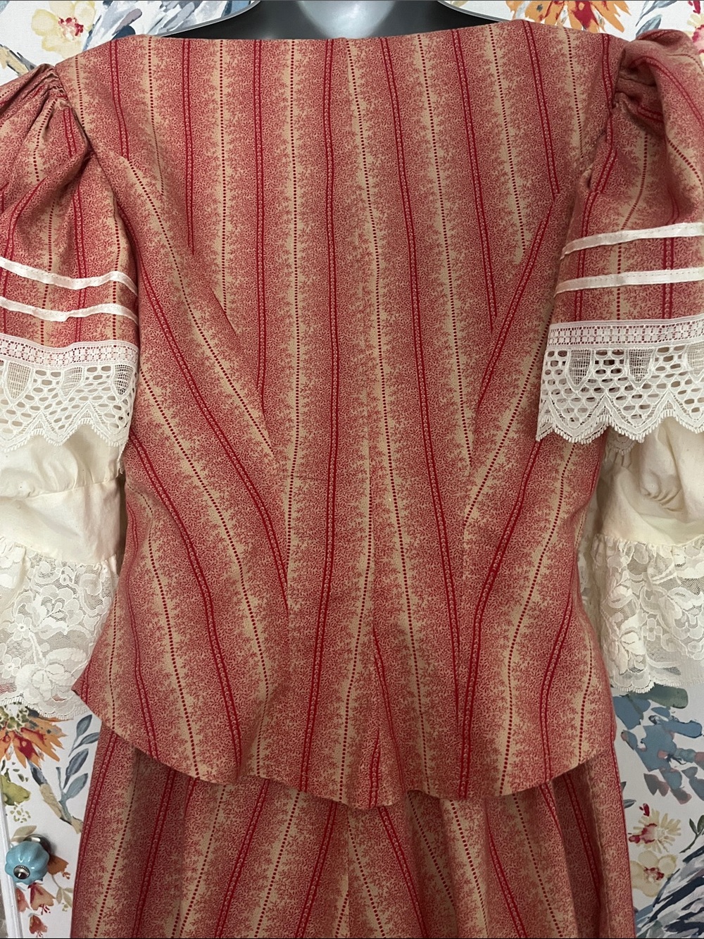 Recollections: Victorian-Inspired Striped Rust Dress with Lace Sleeves - Picture 8 of 8